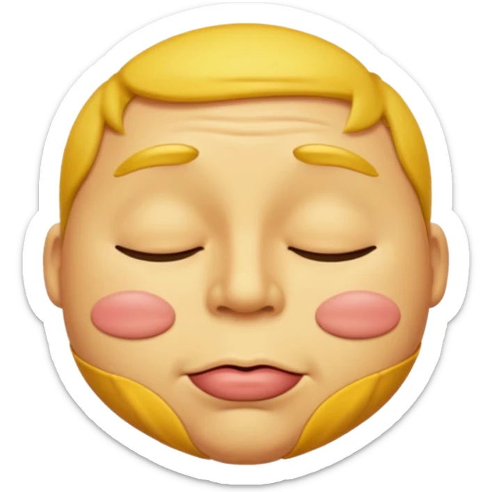 A male emoji with big fat lips with it’s eyes closed not smiling with its mouth closed and it’s yellow sticker