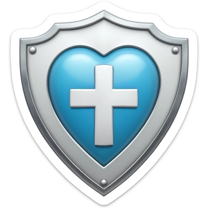 Shield with heart symbol and medical cross, representing sexual health protection sticker