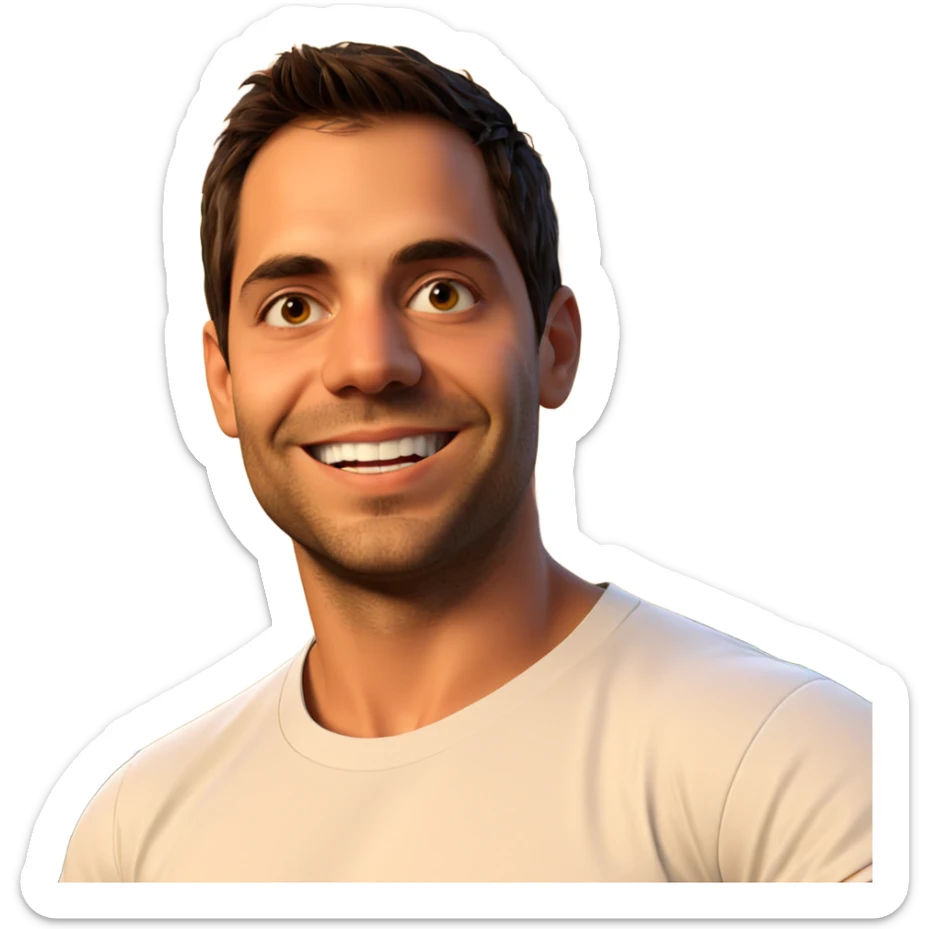 smiling boy in white shirt sticker