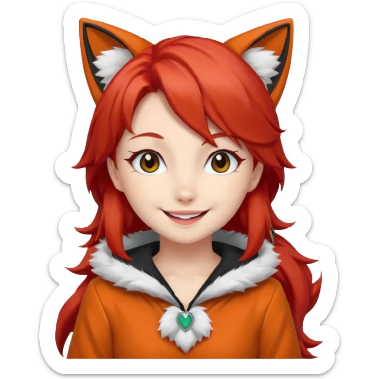 An anime girl with red hair in a fox costume sticker