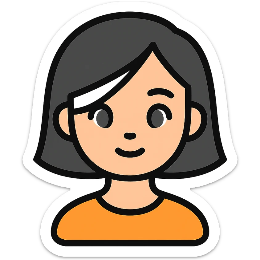 girl with short black hair, bob, with a white strand and gray eyes sticker
