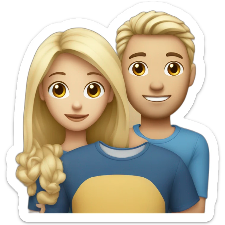 Un couple avec le garçon blond yeux bleus avec la fille blonde au yeux marrons  sticker
