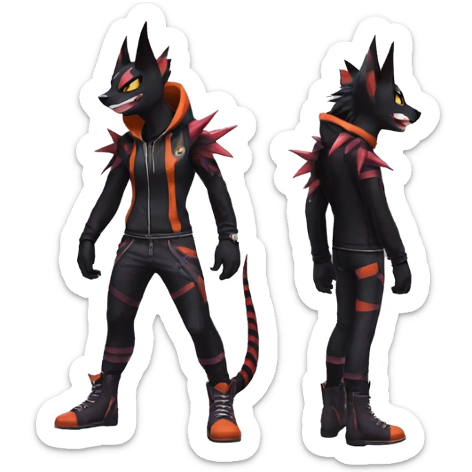 Cool Anthro Black Noivern-Litten-Pokémon with edgy stripes hoodie spiked collar punk Full Body sticker