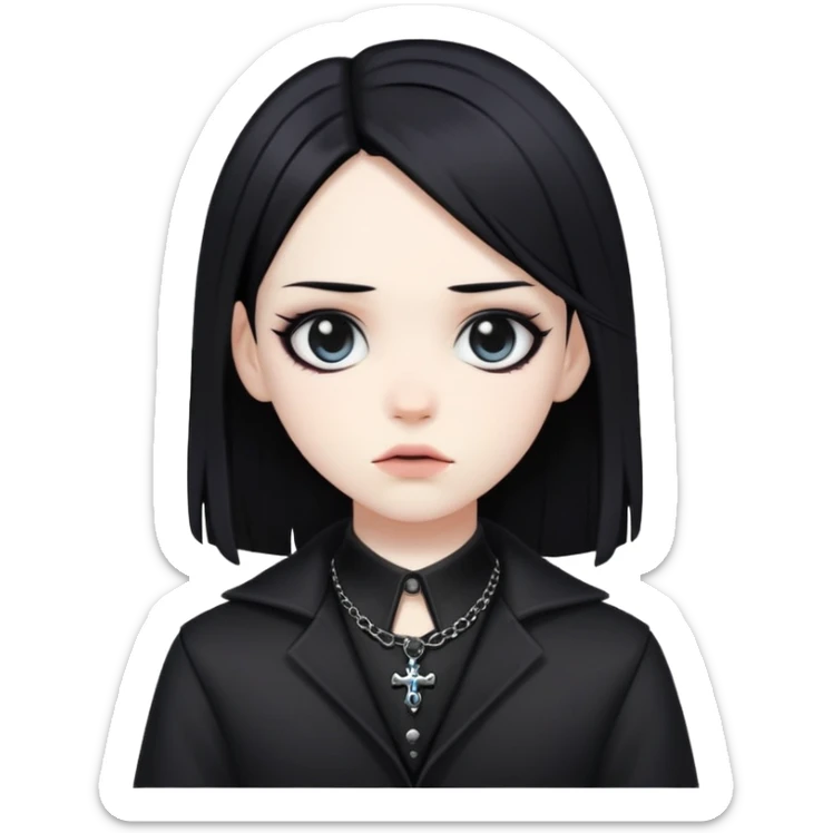 gothic femboy with black hair, pale skin, dark clothes sticker