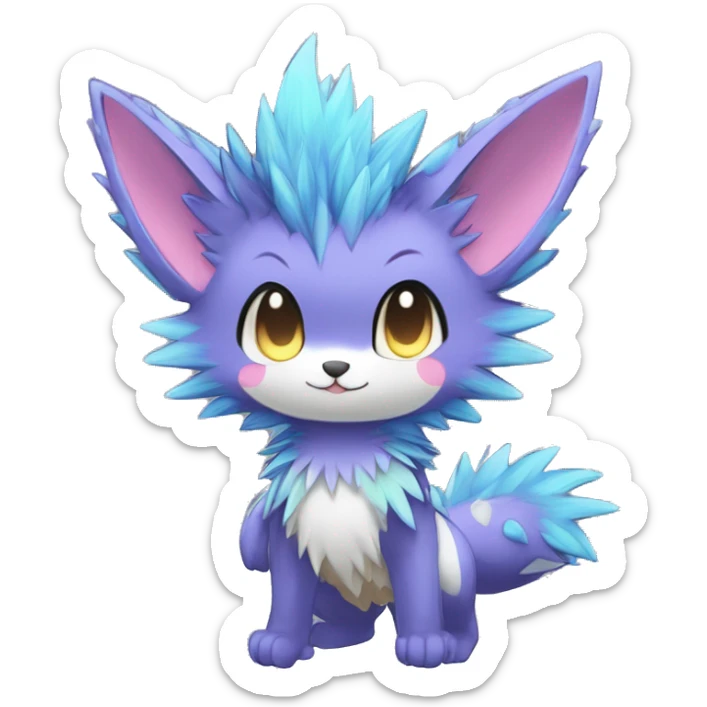 Anthro Scalie Spiky Cool Edgy Magical Shiny Colorful Pastel Sparkle Kemono-style Chibi Fantasy-Animal-Fakémon-Pokémon-Hybrid Fur Sona Aesthetic Full Body sticker