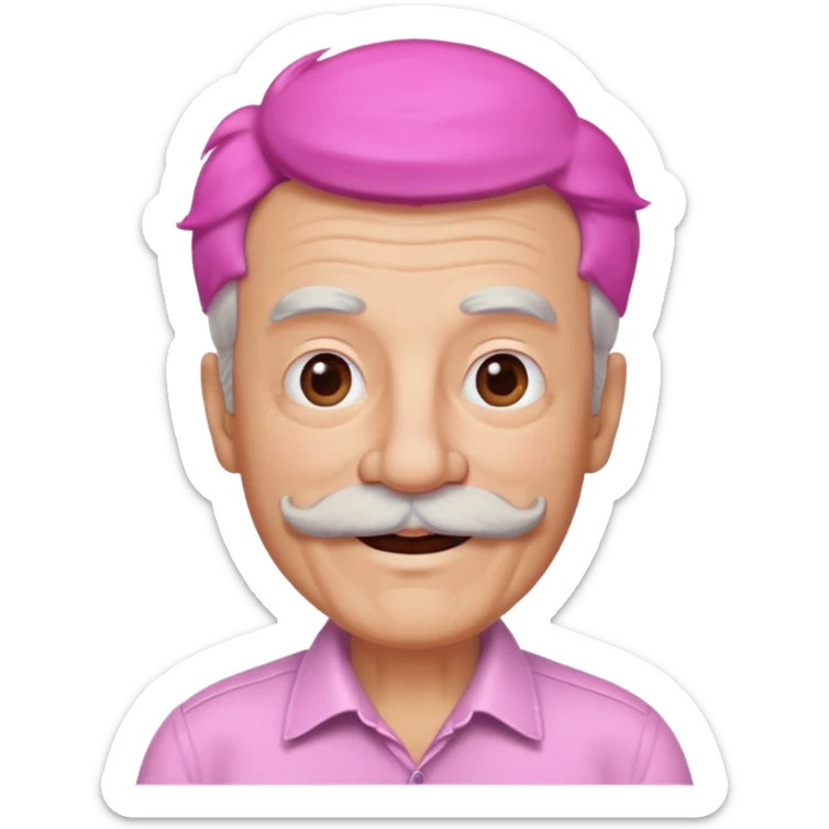 old guy with funny hair and brown shades and big  pink mustache sticker
