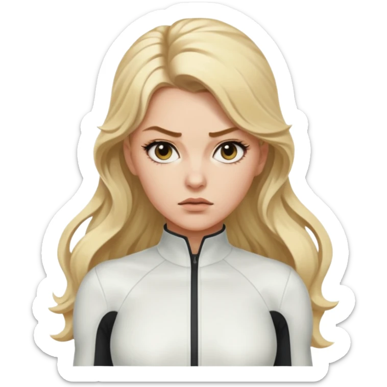 yelena belova in white widow suit with wavy blonde hair in high ponytail sticker