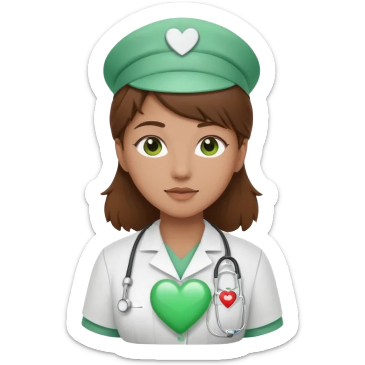 Brown hair Nurse with green heart and Gypsophila surround her  sticker