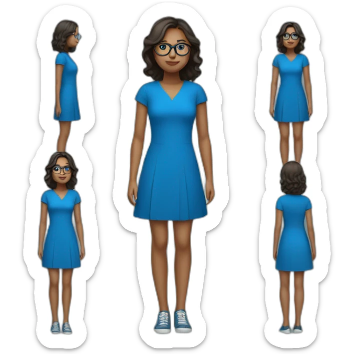 girl wearing a blue dress and glasses full body sticker