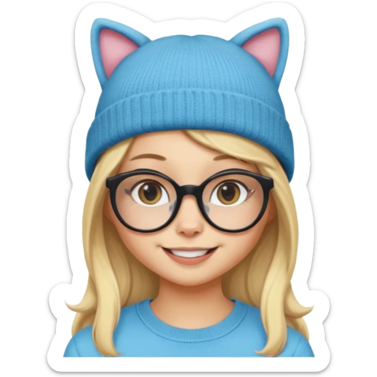 Blonde girl wearing cat  glasses and beanie, long hair sticker