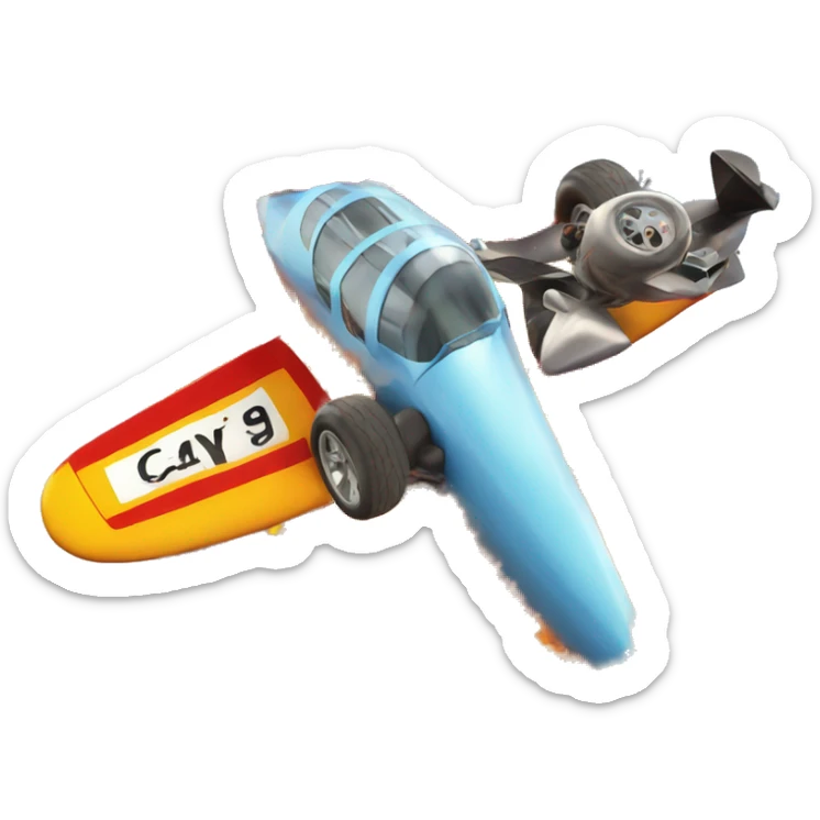 a race car flying out of a volcano dropping out of an airplane sticker