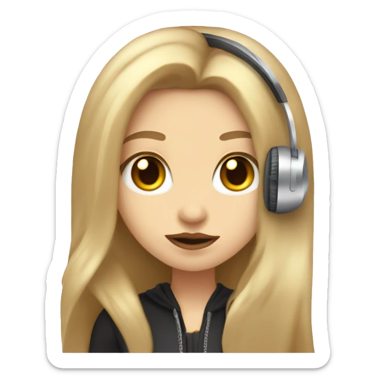 hazel eyed(brown eyes) with golden beautiful, long hair and big lips, pale skin and accurate nose as vampire with headphones  sticker