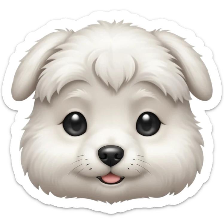 a white cute baby dog with a little gray stain on one eye sticker