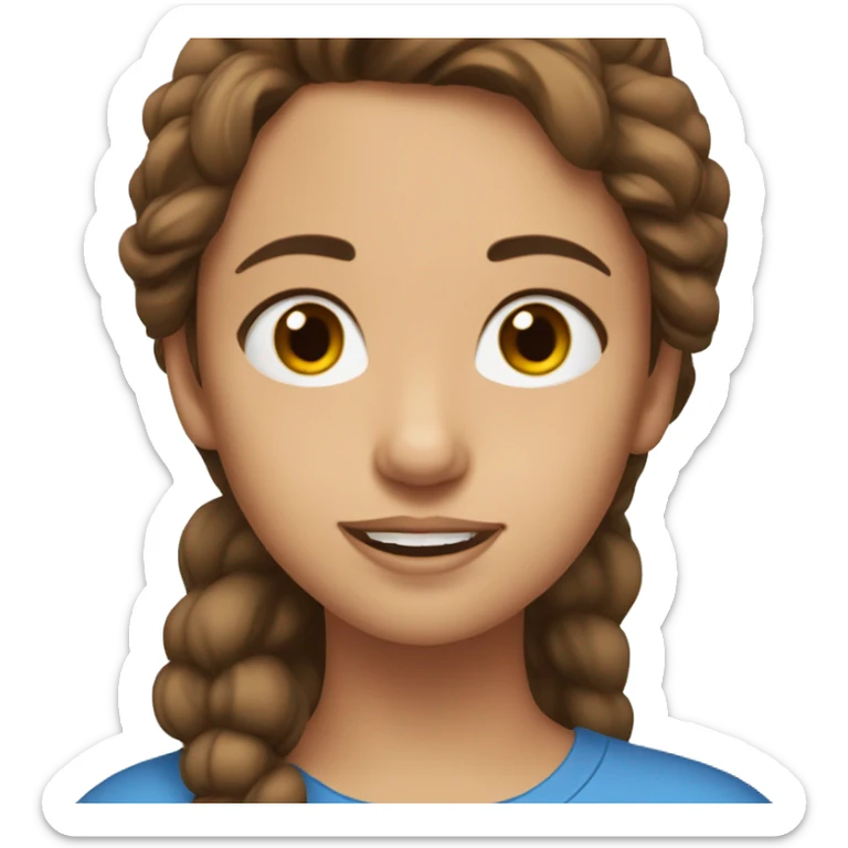 A girl with brown hair and brown eyes. She wearing a beatifyl blue T-shirt. sticker