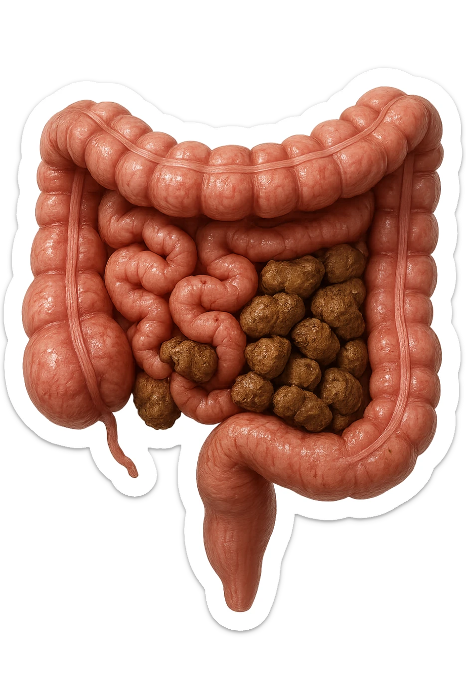 intestino umano anatomico realistico con feci spezzettate iperrealistiche sotto sticker