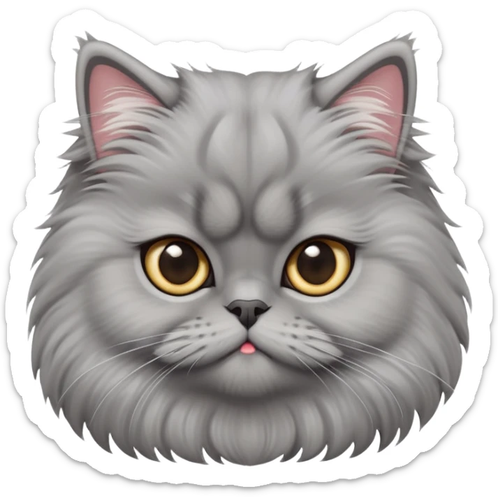 cinematic-adorable-big-eyed-fluffy-grey-persian-cat-portrait-emoji,-head-tilted-playfully-with-a-sweet-expression,-fluffy-grey-fur,-simplified-yet-irresistibly-cute-features-with-large,-expr sticker