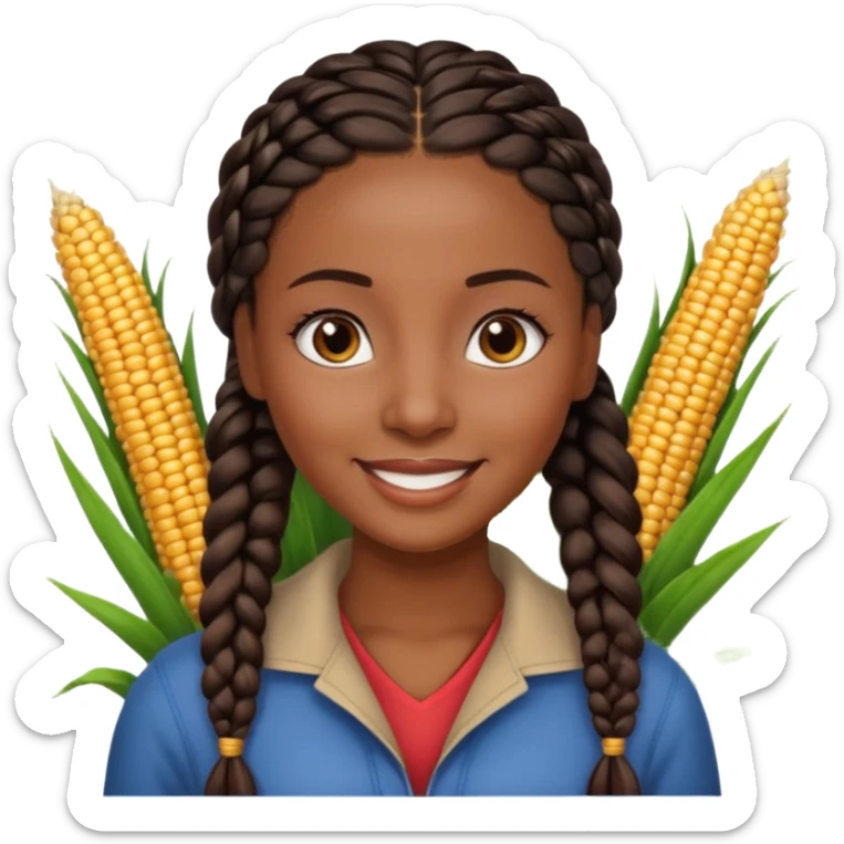 kenyan woman with long, black, braided hair in corn rows, brown eyes, pretty sticker