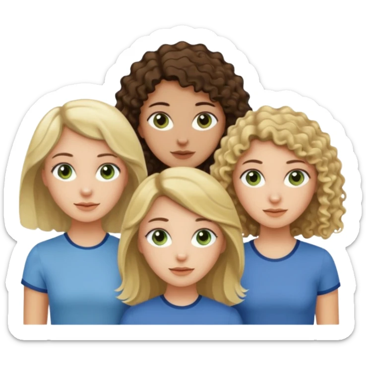 A trio of friends girls (one straight haired brown eyed brunette, another straight haired Blueish greenish eyed blonde and the last girl a browned eyed curly haired brunette sticker