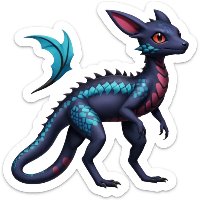 Anthropomorphic Scaley Exotic Salandit-Noibat-Umbreon-Fakémon-hybrid-creature (full body)  sticker