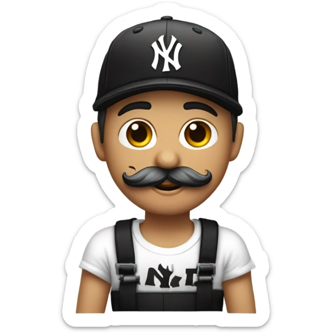 Homme blanc, viril , cheveux courts noir, moustache, casquette noir yankees noir, avec une bière, t-shirt rose sticker
