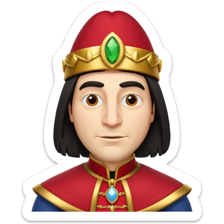 lord farquad avec un chapeau rouge et une bordure dorée pres du crane sticker