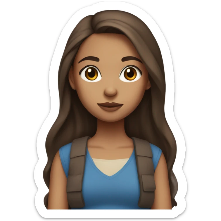 girl with light brown eyes ,dark long brown hair stright,blue crop top and tan to light skinned  sticker