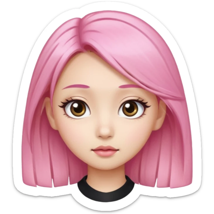 An Asian girl with pink-blonde hair, big eyes, thick eyebrows, and long eyelashes; only her head... sticker