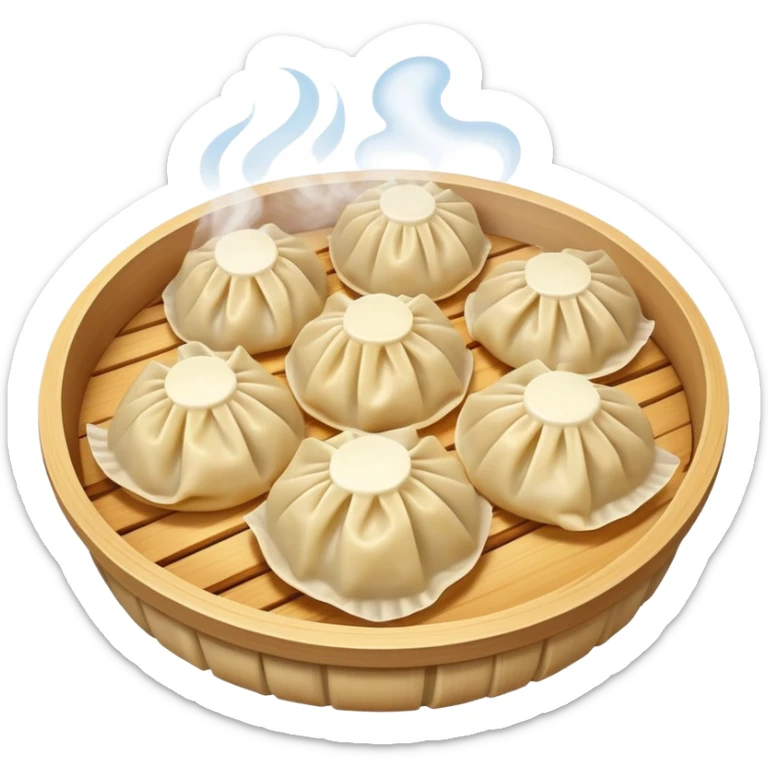 Chinese dumplings, steaming hot with pleated edges, traditional food, emoji style sticker