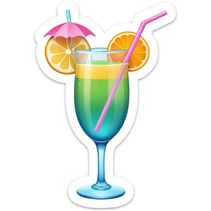 tropical greeni pink and blue mimosa with straw and orange on the side of the top sticker