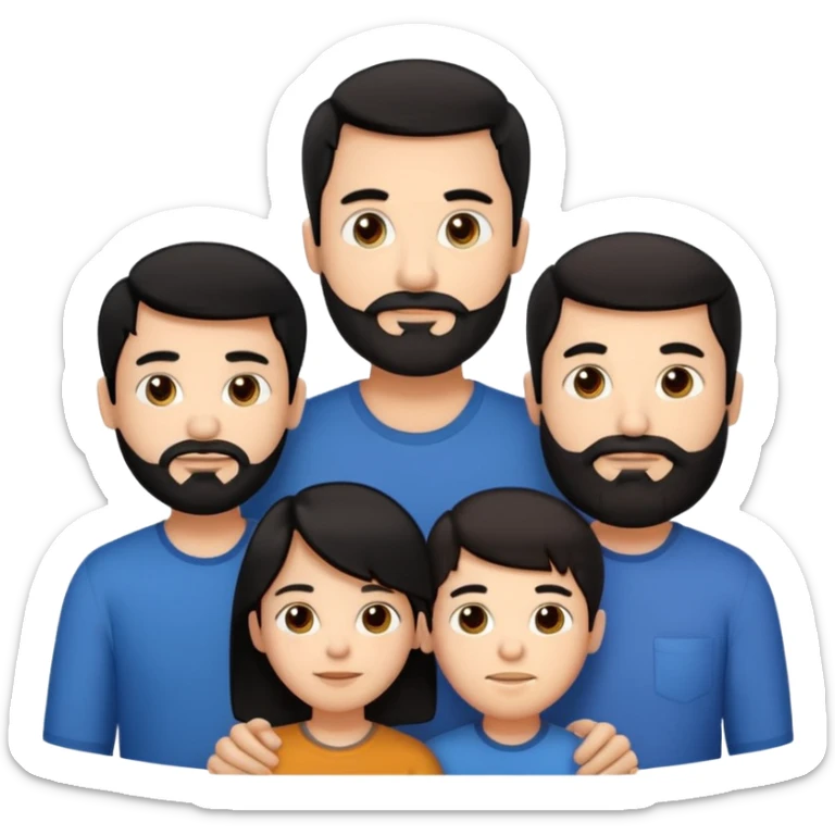 Make a family of four 2 boys one boy 12 with black hair and the other boy age 13 with black hair make the dad 44 with a beard  and brown hair and make the mom 45 with brown hair  sticker