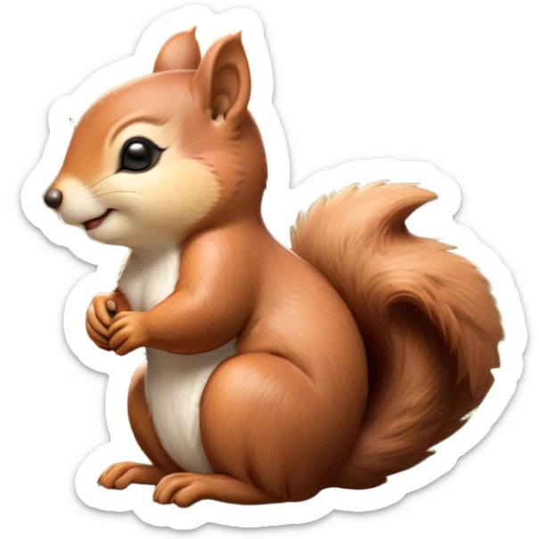 Beautiful and Majestic Squirrel Portrait Emoji, Head and body rendered in serene repose with a gentle, content smile and softly closed eyes, showcasing a delicately textured, bushy-tailed form and perky little ears, Simplified yet exquisitely endearing features, highly detailed, glowing with a soft, drowsy woodland light, high shine, relaxed and utterly enchanting, stylized with an air of timeless forest majesty, soft glowing outline, capturing the essence of a beautiful and majestic squirrel that embodies the pure charm of nature! sticker