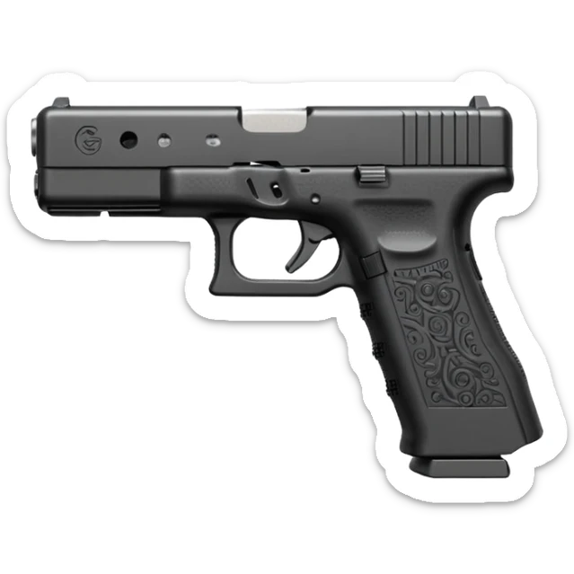 Glock 17 with an extended magazine and a clear legible engraving "N Block 17" sticker