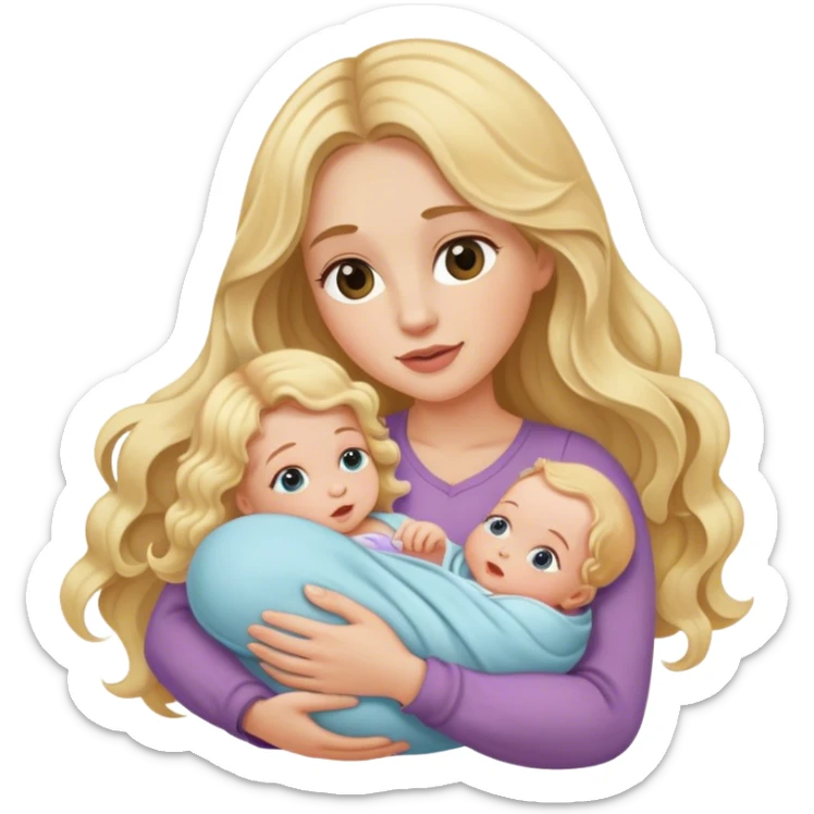 Long wavy blonde hair woman holding a newborn baby girl sticker