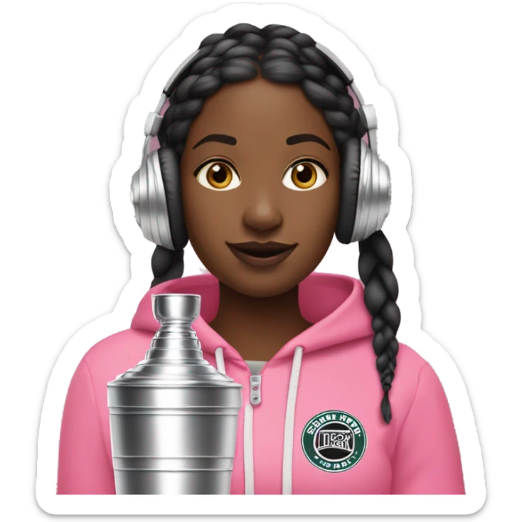 Black girl with boho braids wearing beats headphones while drinking out of pink stanley cup sticker