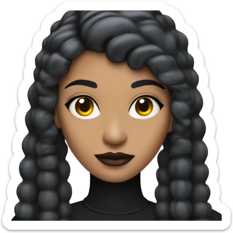 Tanned woman with black hair dressed in 1990s goth hair, makeup, and neon attire  sticker