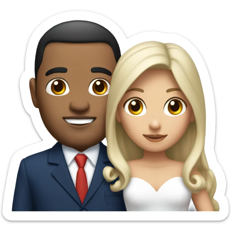 Puerto rican beard short hair with blue hat and navy blue suit getting Married with blond long hair girl with white  wedding dress  sticker