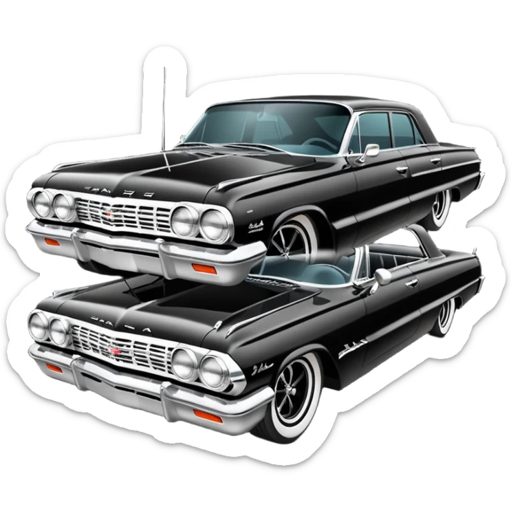 Satan’s streamlined Hot rod custom 1964 impala low rider four door carbon hood  side-mounted under-door chrome exhaust pipes driving straight to hell  sticker