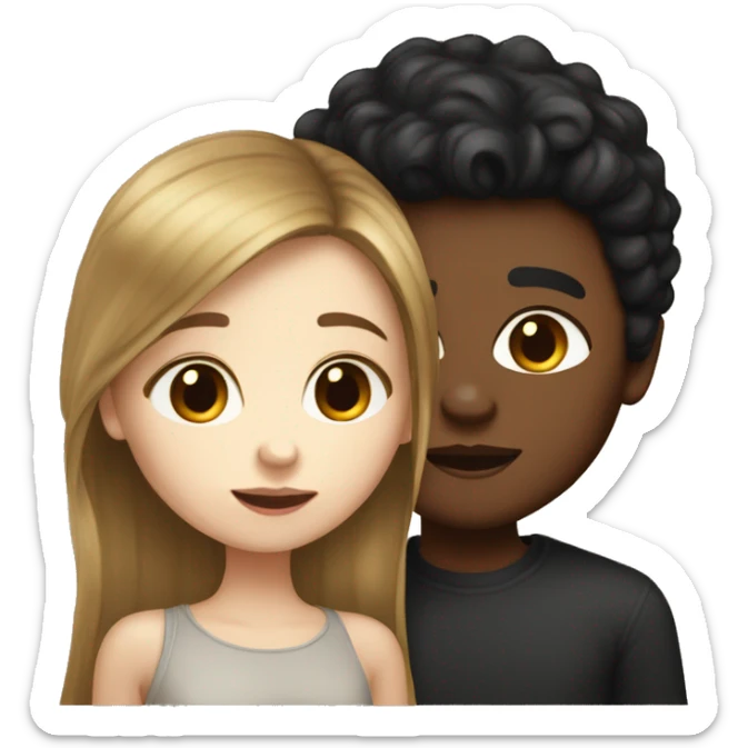 white skin golden-brown hair girl kissing white skin black hair boy sticker