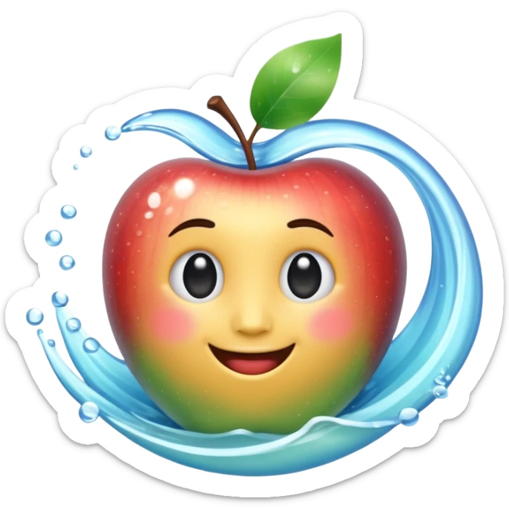 3D Apple style emoji of the sea, calm blue waves, sparkling water, isolated on white background, soft shadows, high detail, playful and cute. sticker
