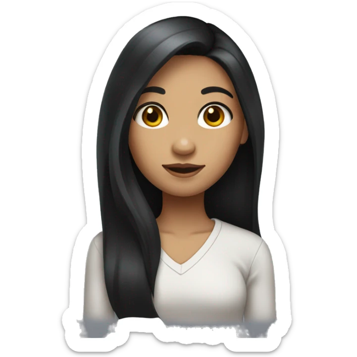 a girl who has long black hair with normal skin color sticker