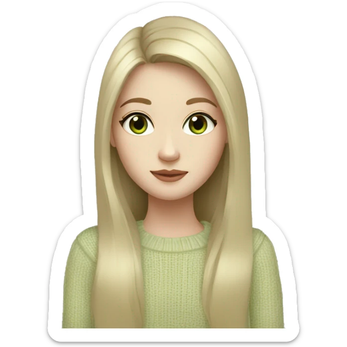Girl with black straight long hair pale skin light green eyes and beige sweater  sticker