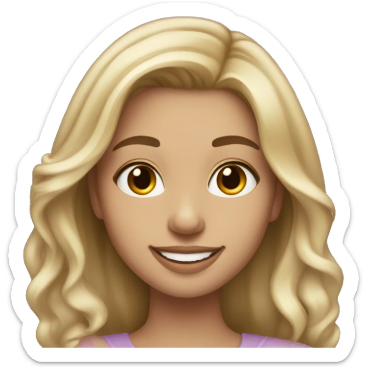 Girl with dirty blonde hair with light blonde highlights with makeup smiling and long hair sticker