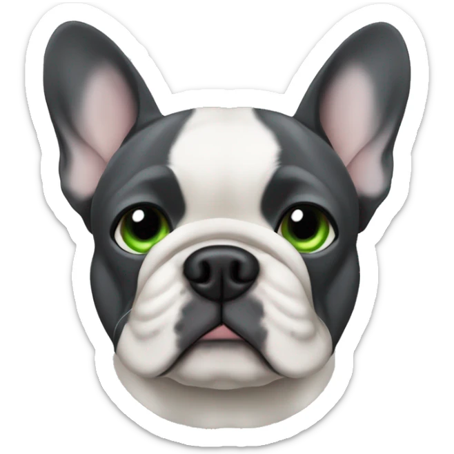 Male French Bulldog, dark grey, green eyes and one ear is floppy. sticker