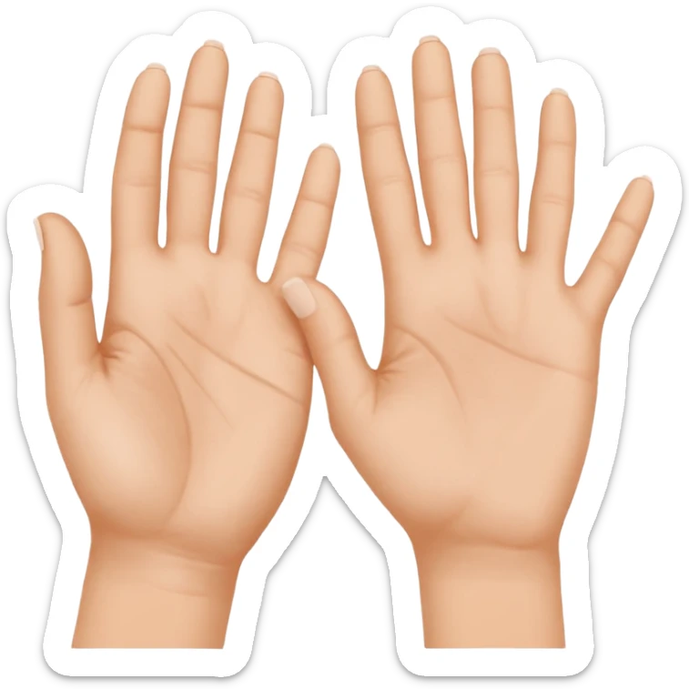 Deux mains côte à côte : la gauche lève l’index et le majeur, la droite l’annulaire et l’auriculaire. Les autres doigts sont repliés, pouces vers l’extérieur. sticker