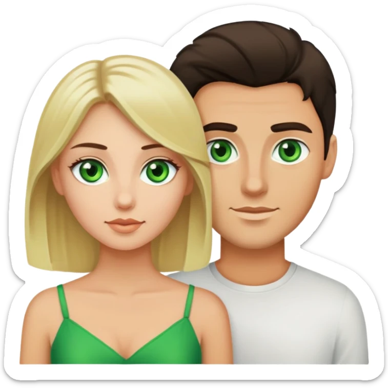 a couple of lovers, a green-eyed blonde and a guy with dark hair sticker