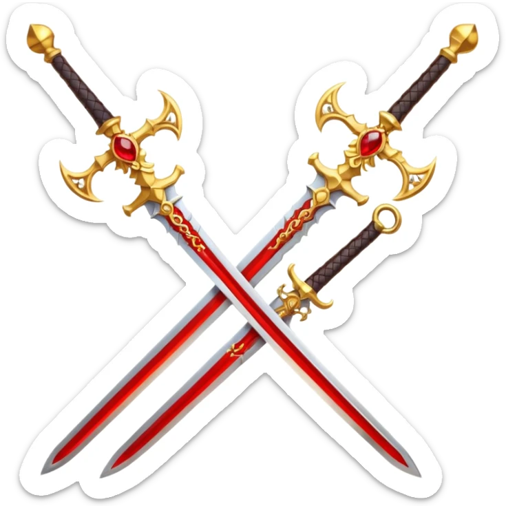 Golden fiery royal two crossed swrods with red gem and golden blade and golden handle sticker