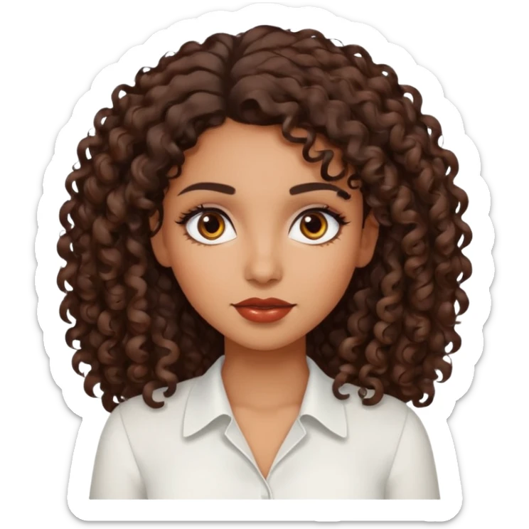 brown girl, who has medium curly dark brown hair, brown eyes, latina makeup, white blouse  sticker