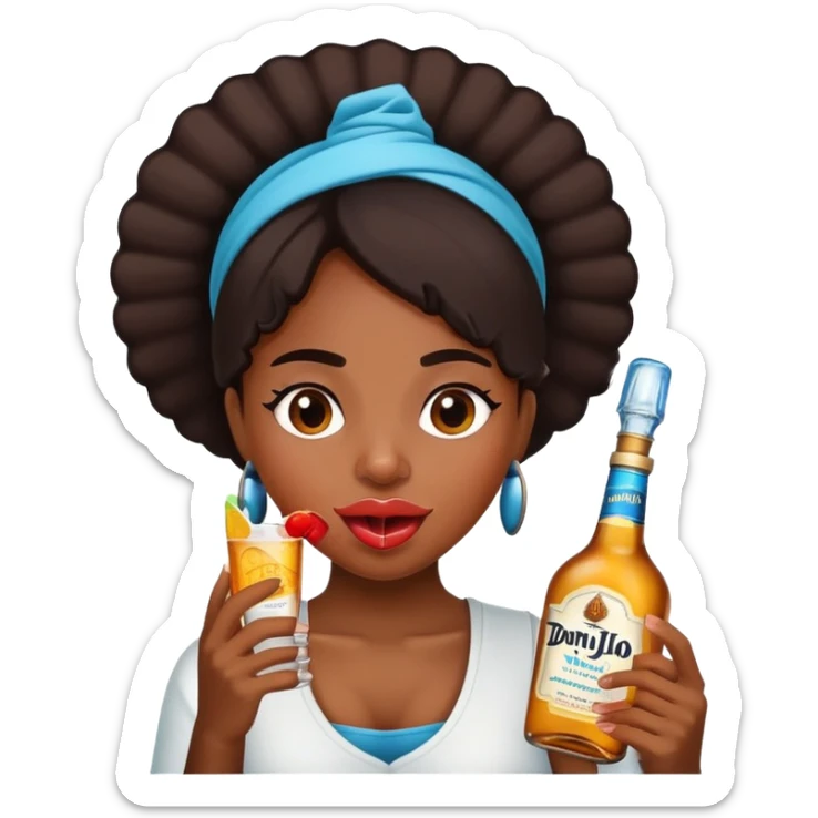 black Girl With tongue out and holding a don julio bottle on her head  sticker