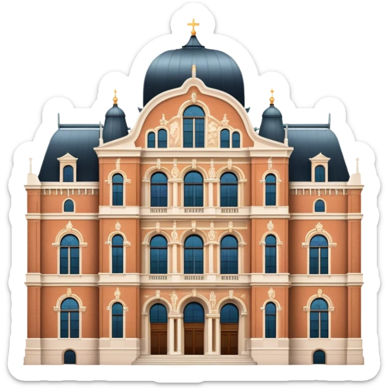 Cinematic Realistic Rijksmuseum Landmark Emoji, depicted with the grand facade of the museum rendered in intricate detail and soft, historical lighting. sticker