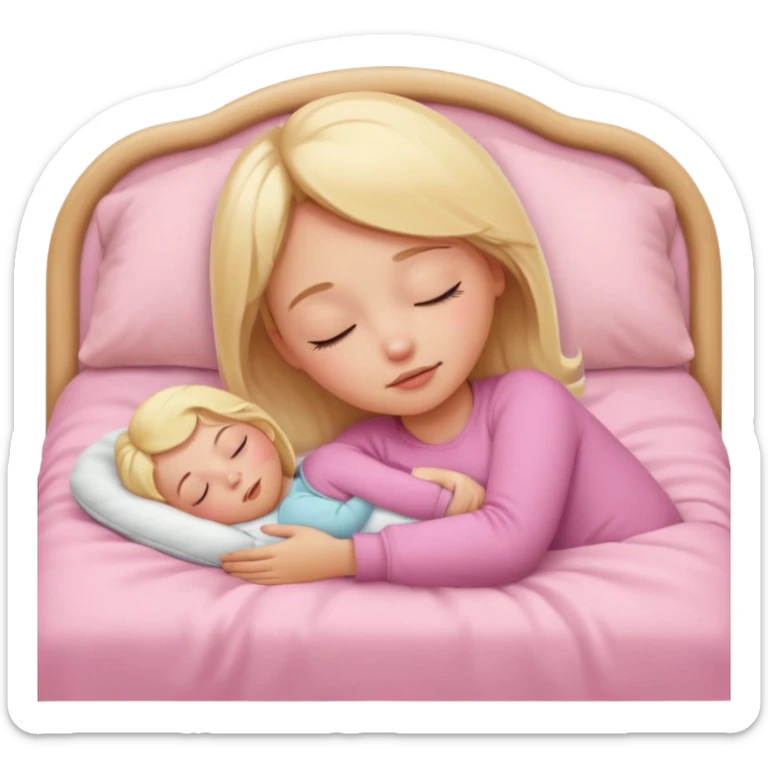 close-up of a blonde girl sleeping with eyes closed in a baby pink bed, soft and rounded features, minimalistic, apple emoji style sticker